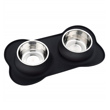 URPOWER Stainless Steel Cat Bowl with No Spill Silicone Mat