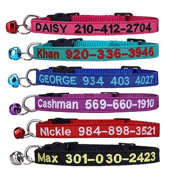 FlowerTown Cat Collar Personalized Embroidered Nylon Cat ID Collars with Bell