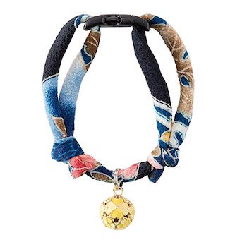 Necoichi Chirimen Cat Collar with Clover Bell, Handcrafted in Japan