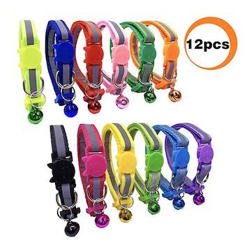 PACCOMFET 12 Pcs Breakaway Cat Collar Nylon Reflective with Bell