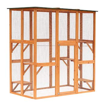PawHut Large Wooden Outdoor Cat Enclosure Catio Cage with Ramp and Covered House