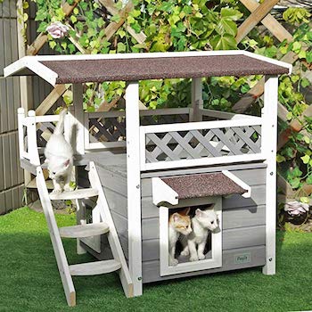 Petsfit Outdoor Cat House with Escape Door and Stairs