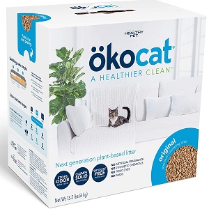 okocat low-dust natural wood clumping cat litter