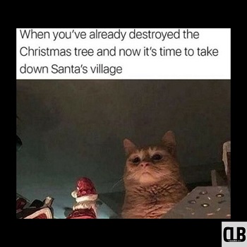 cat christmas village meme