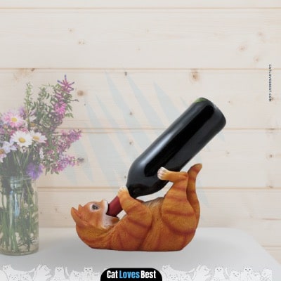 decorative tabby kitty cat wine bottle holder sculpture for whimsical tabletop wine racks gift
