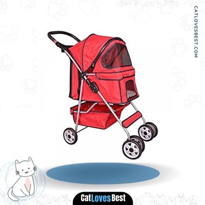 Pet Cage Stroller Travel Folding Carrier 4-Wheeled